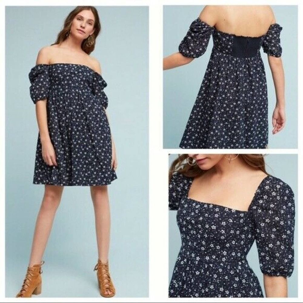 Maeve Black Floral Off-Shoulder Mini Dress